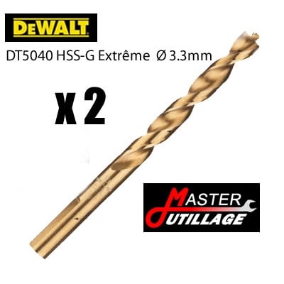 Forets Métal HSS- G (2 pièces) EXTREME Ø3,3mm - L:65mm DEWALT - DT5040