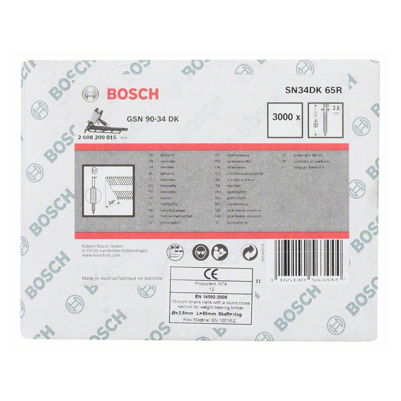Clou en bande tête D SN34DK 65R Accessoire Bosch pro outillage 2608200015