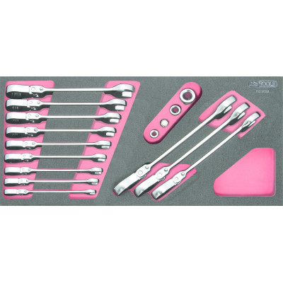 Module de clés mixtes à cliquet à tête inclinable à verrouillage GEARplus avec adaptateurs, 16 pcs - KS Tools | 713.2028