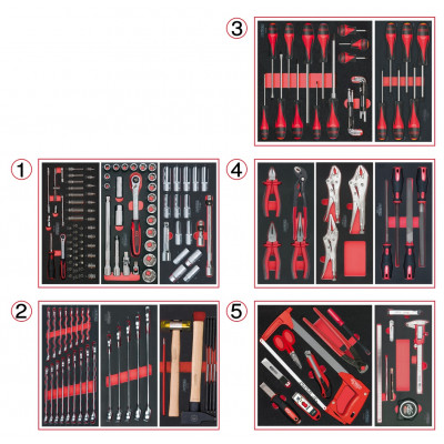 Composition d'outils 5 tiroirs pour servante, 187 pièces - KS Tools | 714.0187