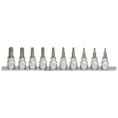 Rail de 10 douilles tournevis ULTIMATE TORX percé 3/8", T10 à T55" - KS Tools | 922.3951