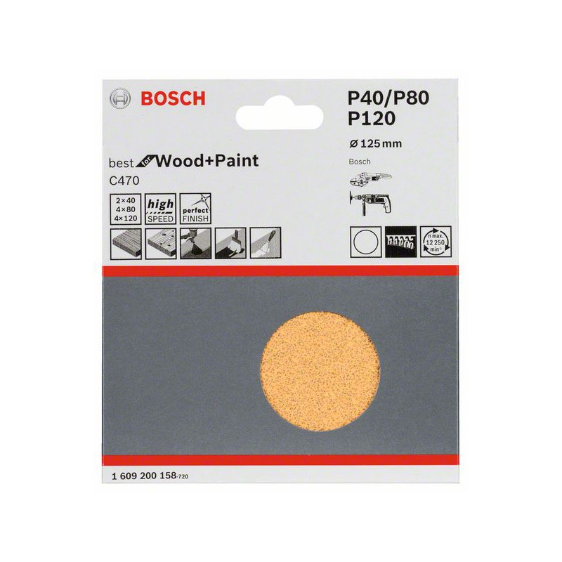 1609200158 Disques abrasifs C470, set de 10 pièces Accessoire Bosch pro outils
