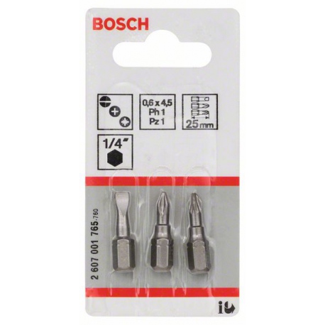 2607001765 Embouts de vissage courts, qualité extra-dure (assortiment), set de 3 pièces Accessoire Bosch pro outils