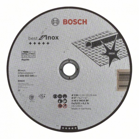 2608603500 Disque à tronçonner à moyeu plat Best for Inox - Rapido Accessoire Bosch pro outils