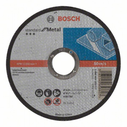 Disque à Tronçonner Bosch 115mm Pour Métal - A 60 T BF, Moyeu Plat, 1.6mm D'Épaisseur
