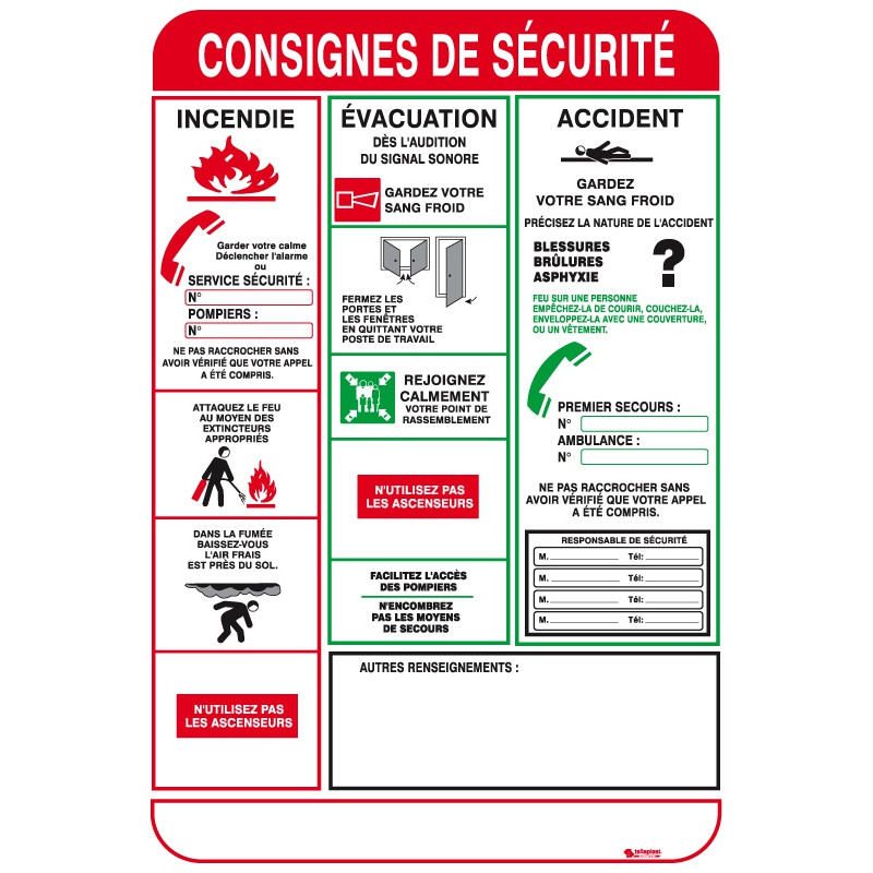 CONSIGNES DE SECURITE 450X300mm TALIAPLAST | 620001