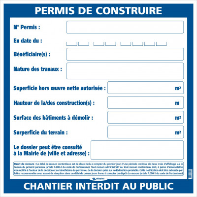 PERMIS DE CONSTRUIRE 800X800MM TALIAPLAST | 570102