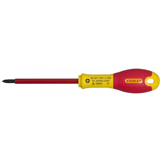 Destornillador Aislado VDE 1000V Stanley FatMax - PH2 X 125 Mm, Acero Aleado, Mango En Forma De Pera