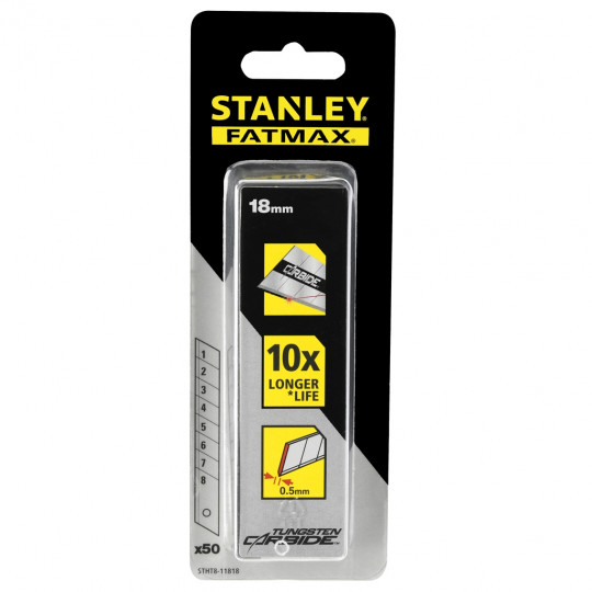 Stanley FatMax Carbide Pro Trapeziummesjes - 50 Stuks, Wolfraamcarbide Gecoat, Extra Duurzaam