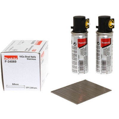 Makita 195681-4 Packs : Clous brads T 16 Ga inox + cartouches de gaz, pour GF600