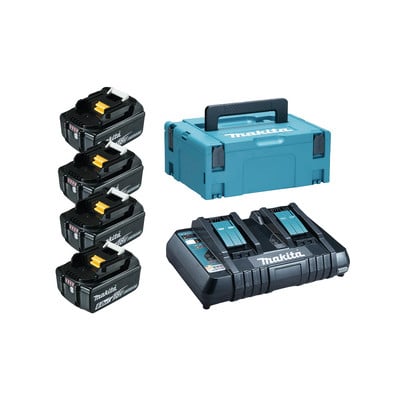 Pack Énergie 18 volts Li-Ion 4 batteries 6 Ah BL1860B + 1 chargeur double DC18RD avec coffret MAK-PAC Makita | 198091-4