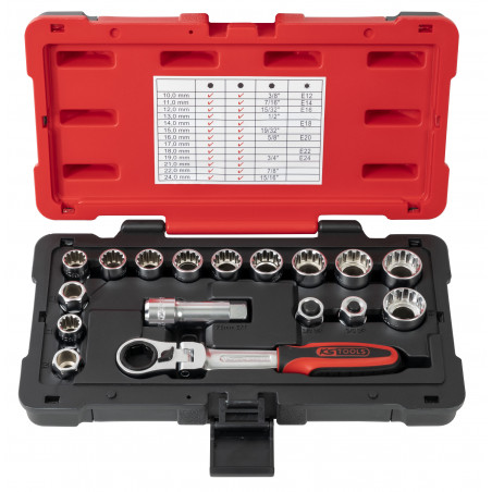 Coffret de douilles traversantes TRIPLEplus® 3/8'' - 1/2'' - 10 à 24 mm KS Tools | 922.4040