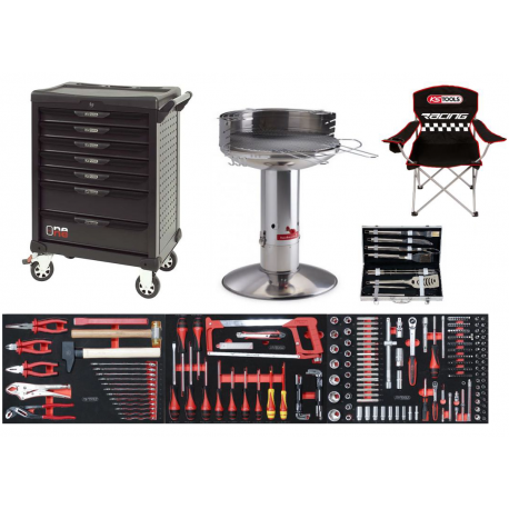 Servante One by One 7 tiroirs, équipée 251 outils + Barbecue et ustensiles KS Tools  | 823.7251