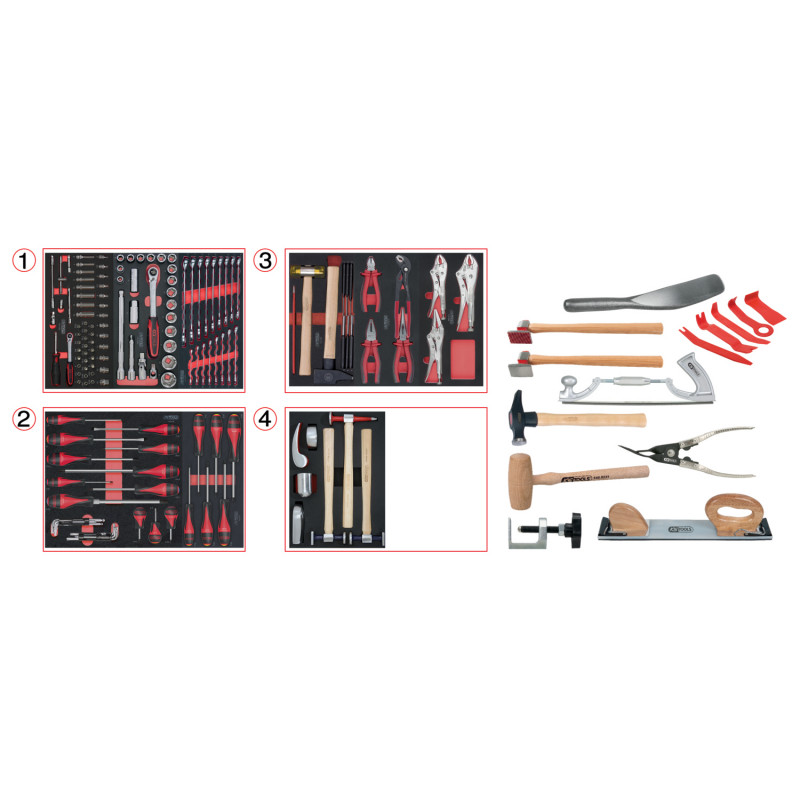Composition d'outils pour la carrosserie, 166 pièces - KS Tools | 714.0154