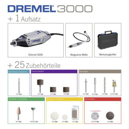 Outil multifonction Dremel 3000-1/25 + accessoires, + mallette 28