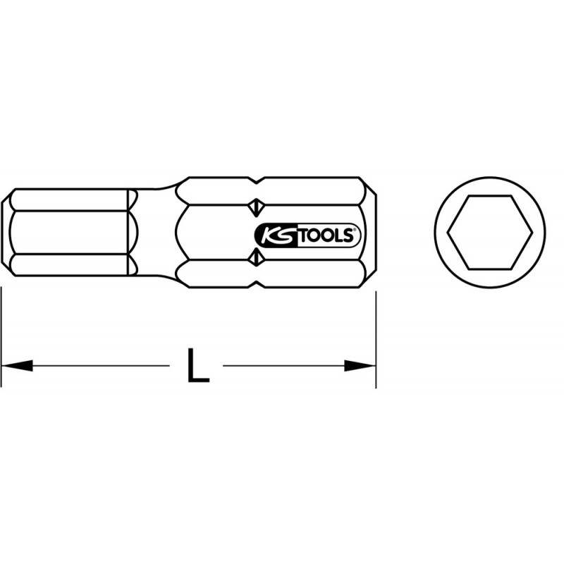 Boîte de 5 embouts de vissage 6 pans, L.25 mm - 1/4'' - 2,5 mm KSTools | 911.3563