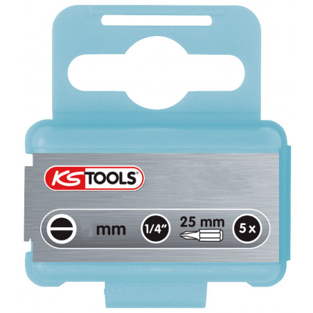 Boite de 5 embouts de vissage INOX Fente 1/4" - L.25mm, 3mm KSTools | 910.2233