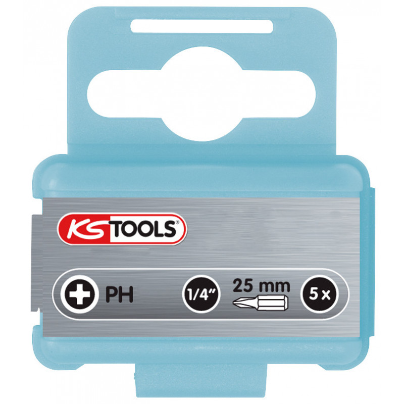 Boite de 5 embouts de vissage INOX PHILLIPS 1/4" - L.25mm, PH2 KSTools | 910.2204