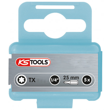Boite de 5 embouts de vissage INOX TORX 1/4" - L.25mm, T10 KSTools | 910.2312