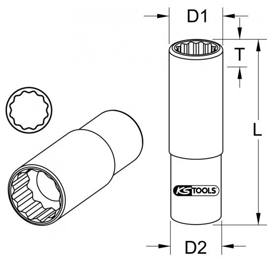 Douille Longue KS Tools 11 Mm - 12 Pans, 3/8" - Pour Travaux Mécaniques Précis