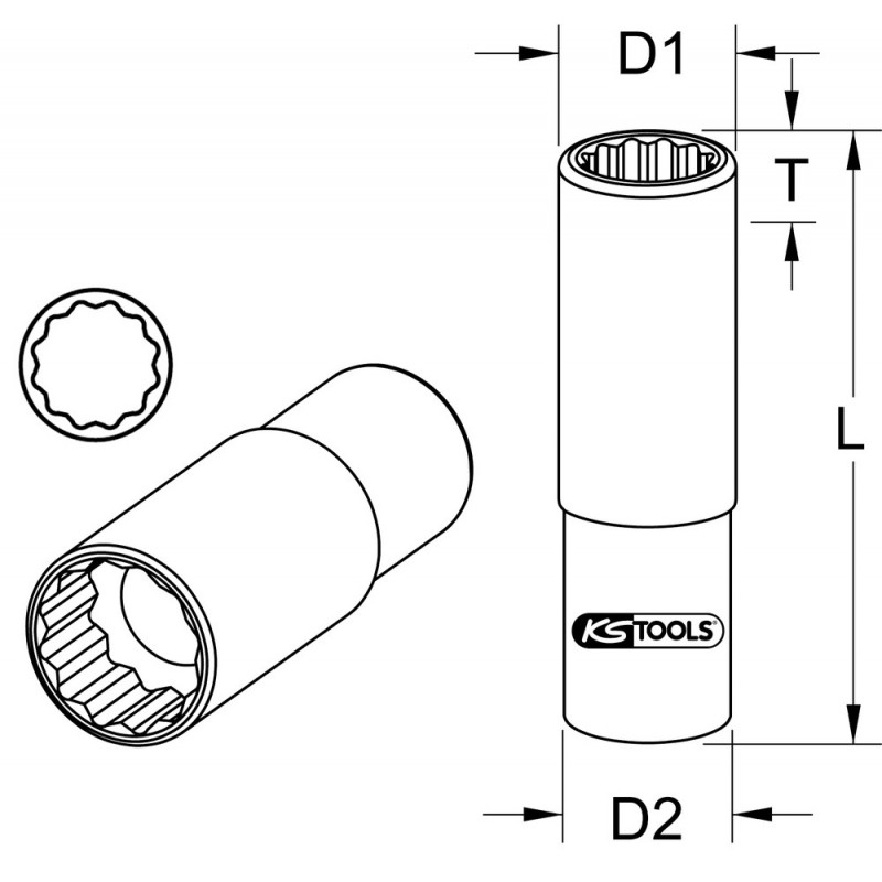 Douille ULTIMATE® 1/4'' 12 pans longue, 5/16'' KSTools | 917.1569