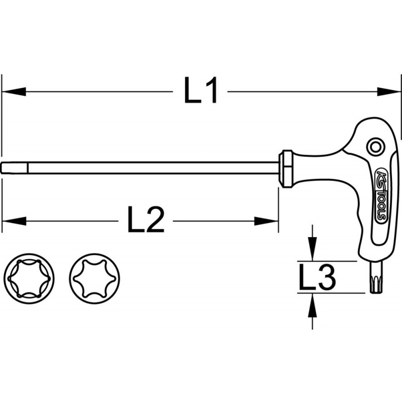 Clé mâle TORX tête sphérique à poignée en T, T25 KSTools | 151.2758