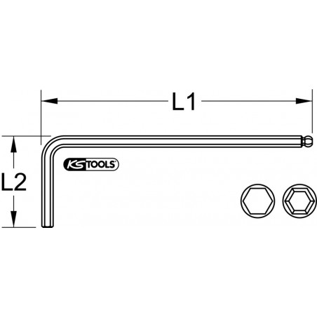 Clé mâle 6 pans à tête sphérique extra-longue, 1/8'' KSTools | 151.3305