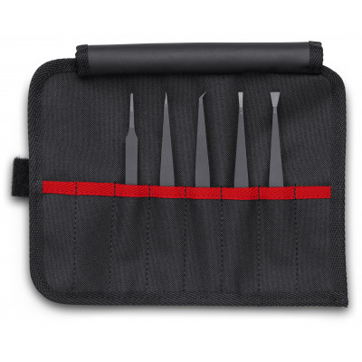 Lot de 5 pinces brucelles en plastique ESD en trousse tissu - KNIPEX | 92 00 05 ESD