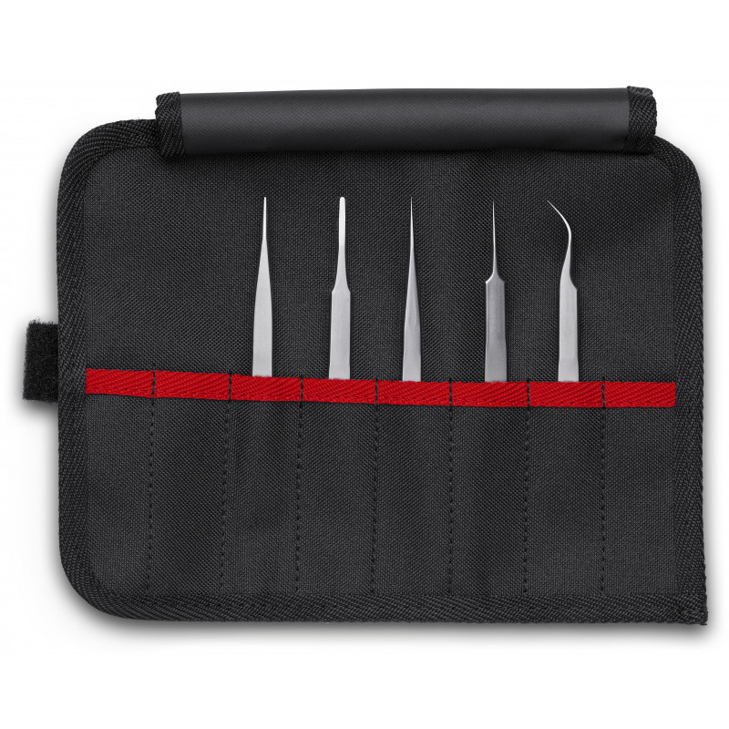 Lot de 5 pinces brucelles en trousse tissu - KNIPEX | 92 00 02