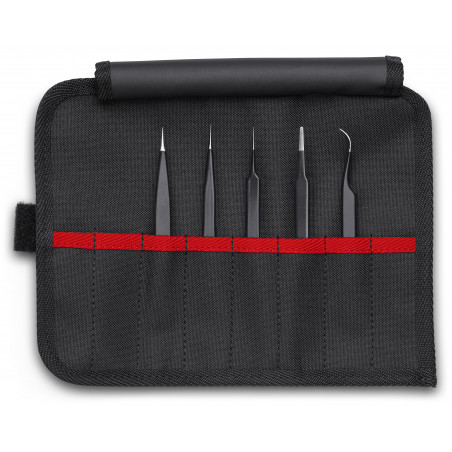 Lot de 5 pinces brucelles ESD en trousse tissu - KNIPEX | 92 00 01 ESD