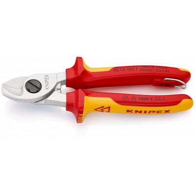 Coupe-câbles 165mm - Ø15mm/50mm² Cu/Al - Chromé - isolé 1000V - Œillet Antichute - KNIPEX | 95 16 165 T