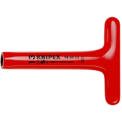 Clé à douille - 13mm - Avec poignée en T - Longueur 200mm - Isolée 1000V - KNIPEX | 98 04 13