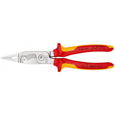 Pince multifonctions 6 outils en 1 - 200mm - Bi-matière - Chromée - Isolée 1000V - KNIPEX | 13 86 200