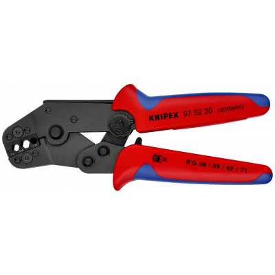 Pince à sertir 195mm - Bi-matière - Pour connecteurs coaxiaux RG 58/59/62/71/223 - KNIPEX | 97 52 20