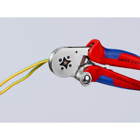 Pince à sertir automatique embouts de câble 0,08 à 16mm² - Chromée - Sur carte - KNIPEX | 97 55 04 SB