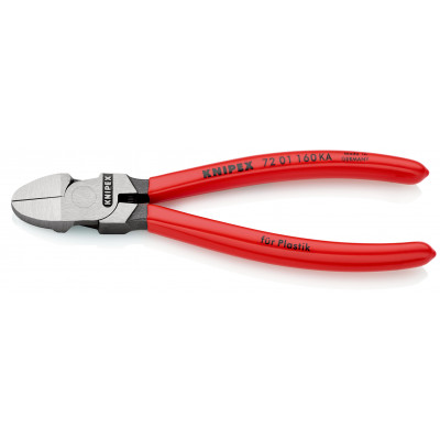 Pince coupante de côté pour plastique 160mm gainée PVC Pointe arrondie KA - KNIPEX | 72 01 160 KA