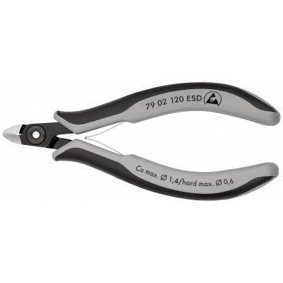 Pince coupante électronique mini tête 120mm - Ressort - Gainage ESD - KNIPEX | 79 02 120 ESD