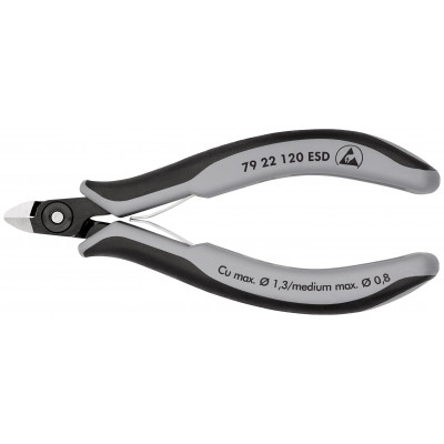 Pince coupante mini-tête sans biseau 120mm - Ressort - Gainage ESD - KNIPEX | 79 22 120 ESD