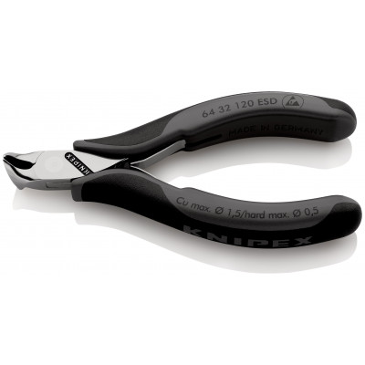 Pince électronique coupante de devant petit biseau 120mm 15° Gaine bimatière ESD - KNIPEX | 64 32 120 ESD