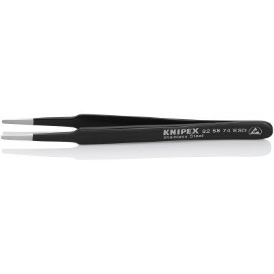 Brucelle de précision 120mm droite - ESD - Pointes rondes effilées - Acier Inox - KNIPEX | 92 58 74 ESD
