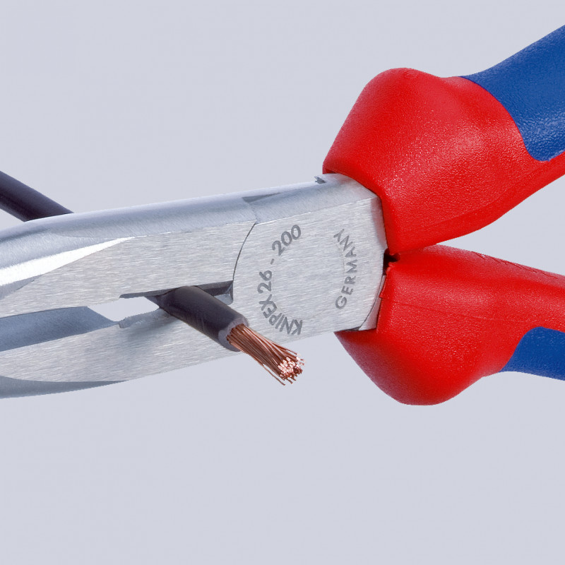 Pince à becs demi-ronds 200mm avec tranchant - Bi-matière - Chromée - Antichute - KNIPEX | 26 15 200 T