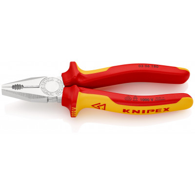 Pince universelle 180mm avec tranchant - Bi-matière - Chromée - Isolée 1000V - KNIPEX | 03 06 180