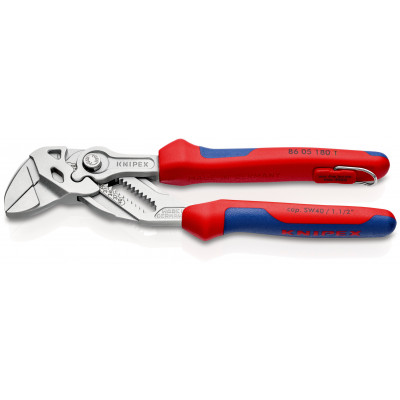 Pince-clé 180mm - Gainage bi-matière - Chromée - Œillet antichute - Sur carte - KNIPEX | 86 05 180 T BK