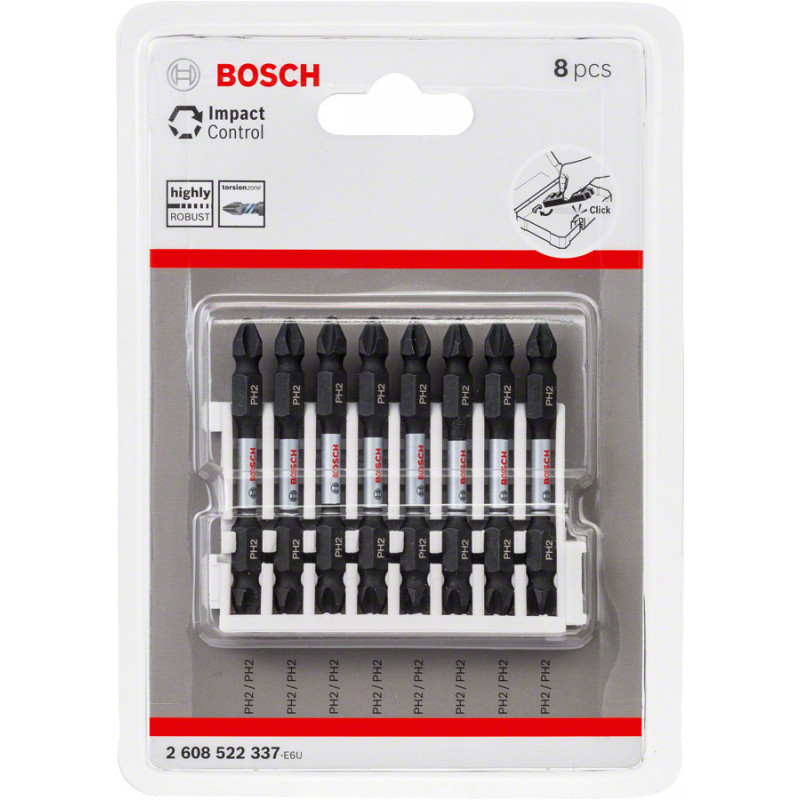 Kit 8 Embouts de vissage qualité Impact double tête 8xPH2 65mm - BOSCH | 2 608 522 337