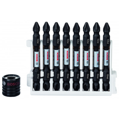 Kit 8 Embouts de vissage qualité Impact double tête 8xPH2-PZ2 65mm + aimant - BOSCH | 2 608 522 334
