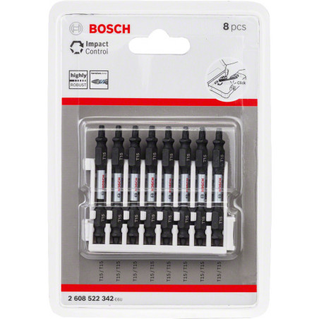 Kit 8 Embouts de vissage qualité Impact double tête 8xT15 65mm - BOSCH | 2 608 522 342