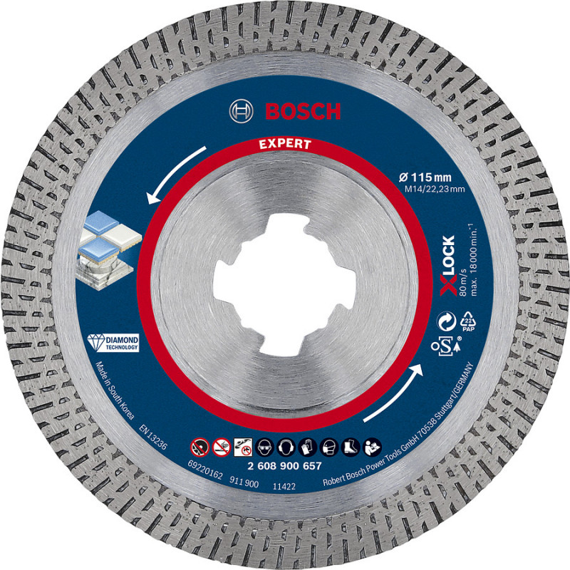 Disque diamant XLOCK Hard Ceramic EXPERT 115x22,23x1.6x10mm - BOSCH | 2 608 900 657