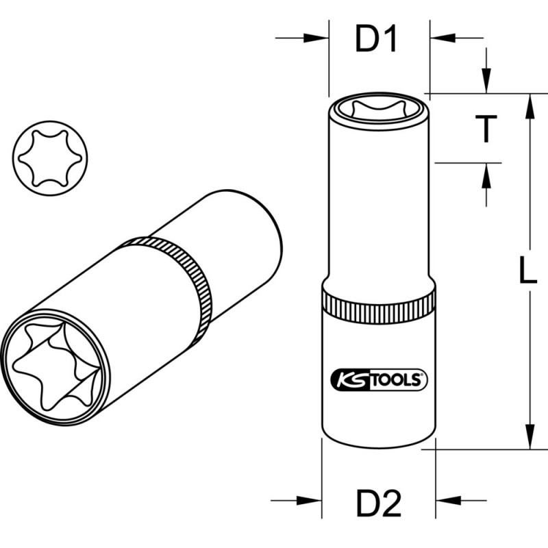 Douille longue TORX ULTIMATE 1/2", L. 75mm - E16 - KS Tools | 922.1382