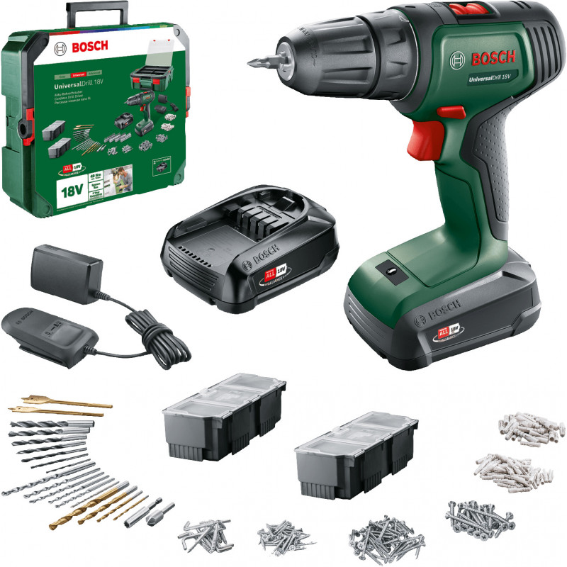Perceuse UniversalDrill 18 2 batteries 1,5Ah + SystemBox + 241 accessoires - BOSCH | 0 603 9D4 003