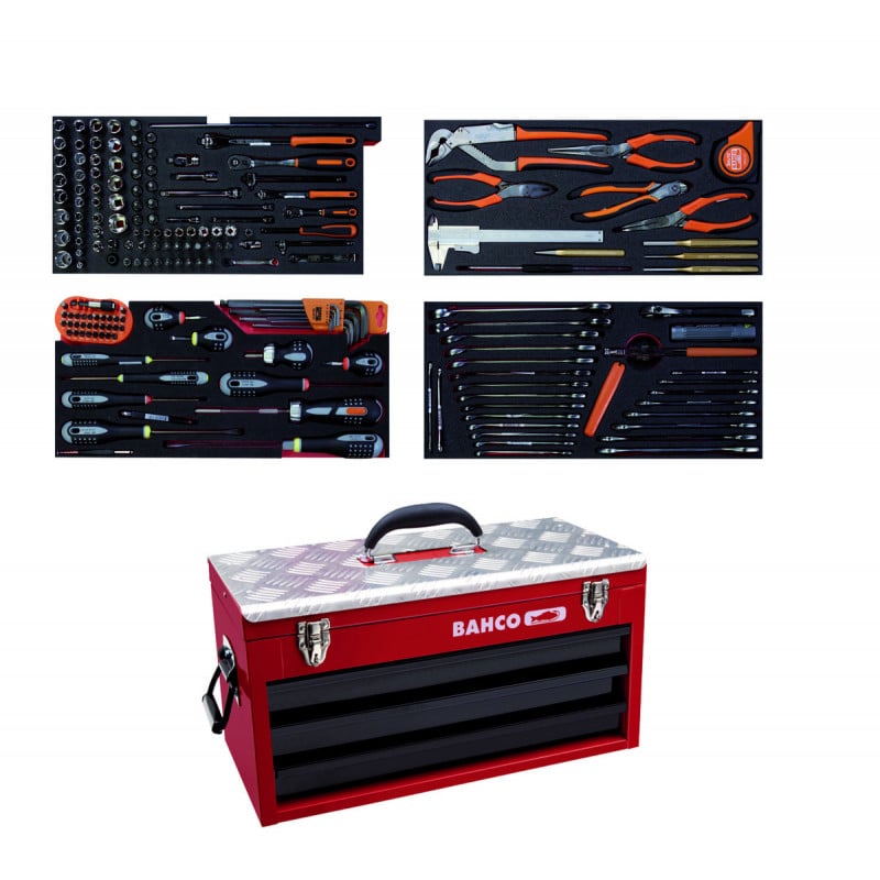 Caisse à outils métallique, kits d’outils multi-usages - 193 pcs - Bahco | 1483KHD3RB-FF3